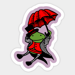 Green frog with red umbrella Sticker